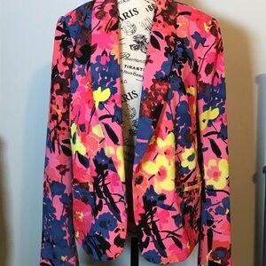 ANN TAYLOR LOFT BRIGHTLY MULTICOLORED SINGLE BUTTON 2 POCKET BLAZER SZ LG